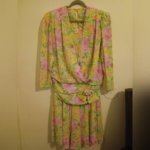 VTG Liz Roberts‎ Floral Chiffon Dress Sz L